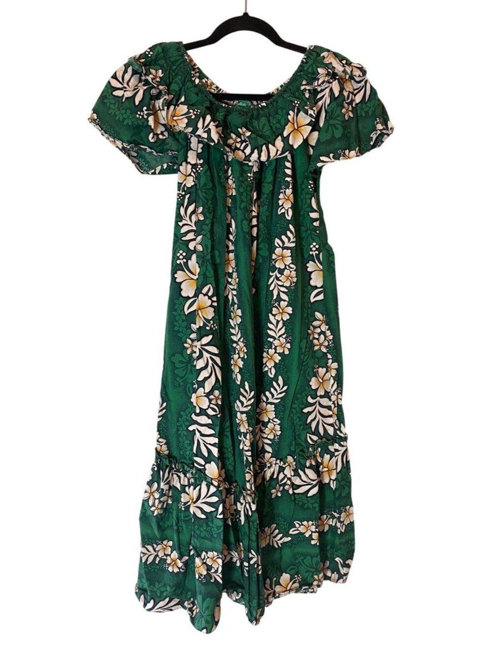 Jade Fashions Green Floral Hawaiian Maxi Dress Small 100% Cotton
